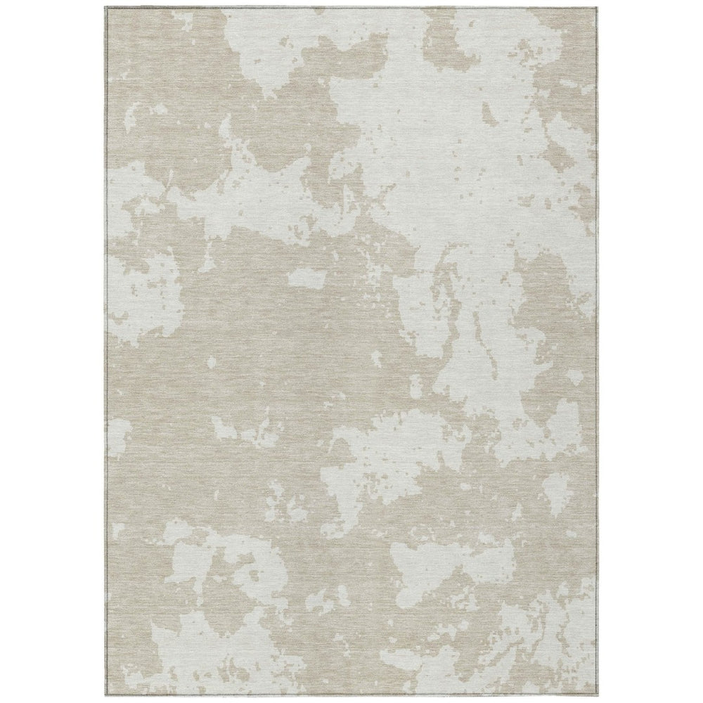 HomeRoots 5' Stylish Beige and Ivory Abstract Area Rug - Durable, Washable, Perfect for Indoor or Outdoor Spaces 5' X 8' 593319