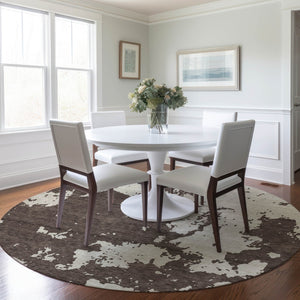 Homeroots 3' Artichoke Green Abstract Washable Indoor Outdoor Area Rug - Stylish, Durable, And Easy To Clean 8' Round Polyester 593332