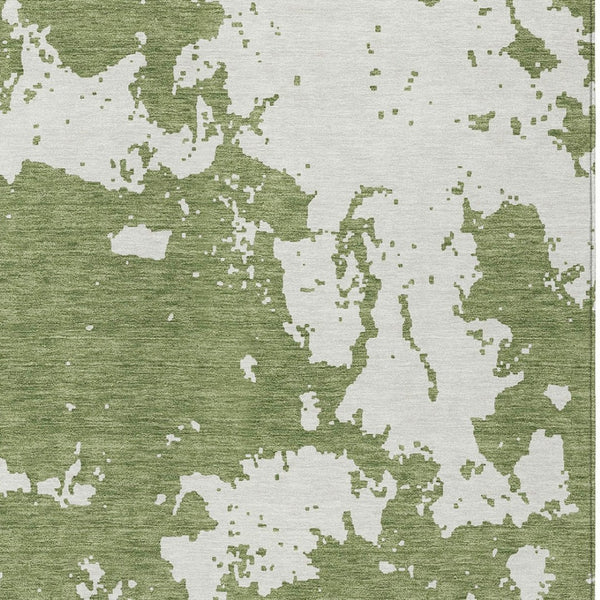 Homeroots 3' Artichoke Green Abstract Washable Indoor Outdoor Area Rug - Stylish, Durable, And Easy To Clean 5' X 8' Polyester 593337