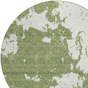 Homeroots 3' Artichoke Green Abstract Washable Indoor Outdoor Area Rug - Stylish, Durable, And Easy To Clean 8' Round Polyester 593338