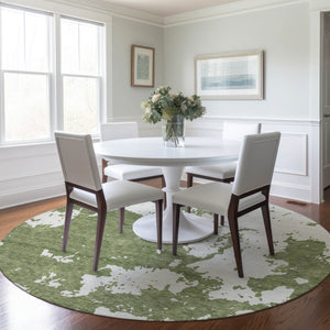 Homeroots 3' Artichoke Green Abstract Washable Indoor Outdoor Area Rug - Stylish, Durable, And Easy To Clean 8' Round Polyester 593338
