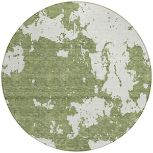 Homeroots 3' Artichoke Green Abstract Washable Indoor Outdoor Area Rug - Stylish, Durable, And Easy To Clean 8' Round Polyester 593338