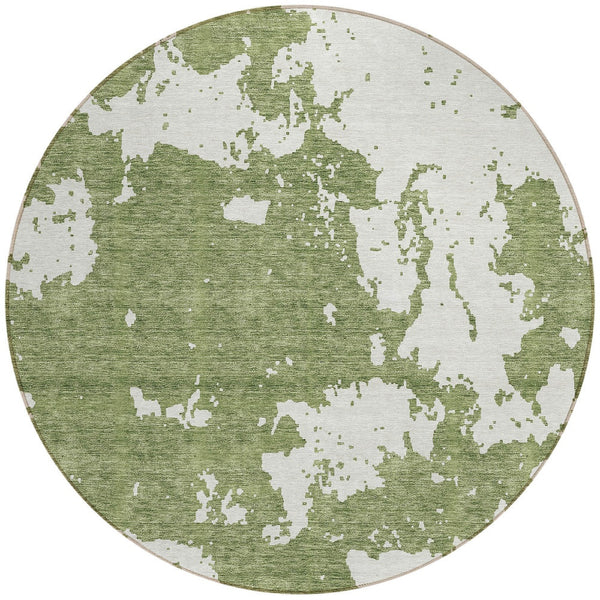 Homeroots 3' Artichoke Green Abstract Washable Indoor Outdoor Area Rug - Stylish, Durable, And Easy To Clean 8' Round Polyester 593338