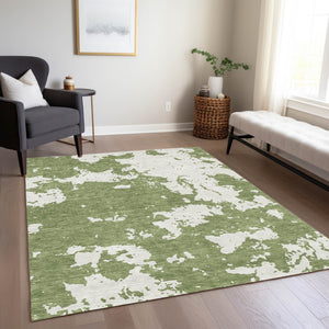 Homeroots 3' Artichoke Green Abstract Washable Indoor Outdoor Area Rug - Stylish, Durable, And Easy To Clean 9' X 12' Polyester 593340