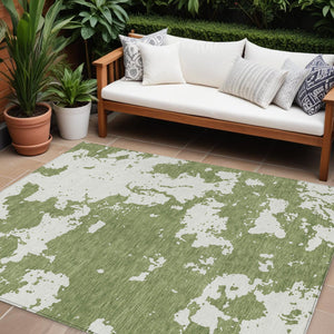 Homeroots 3' Artichoke Green Abstract Washable Indoor Outdoor Area Rug - Stylish, Durable, And Easy To Clean 10' X 14' Polyester 593341