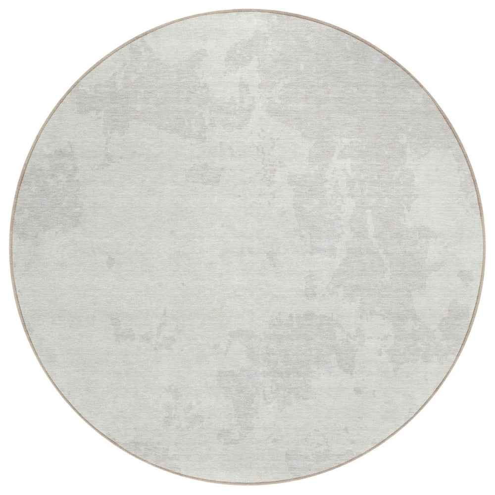 HomeRoots 5' Abstract Ivory and Gray Washable Rug - Versatile Indoor/Outdoor Durable Design for Any Space 8' Round 593356