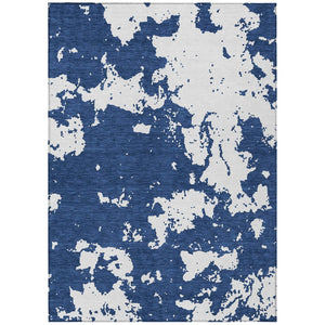 HomeRoots 5' Navy Blue and Ivory Abstract Washable Area Rug for Indoor and Outdoor High-Traffic Spaces 5' X 8' 593361