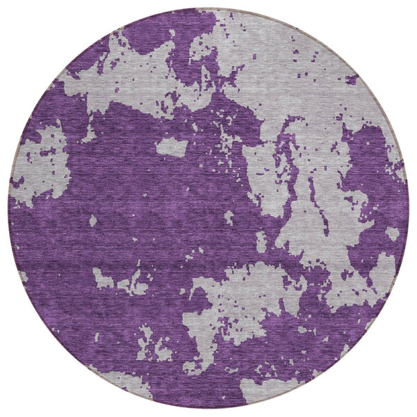 HomeRoots 5' Purple and Lavender Abstract Area Rug - Stylish, Washable, Indoor/Outdoor, Durable for High-Traffic Spaces 8' Round 593368