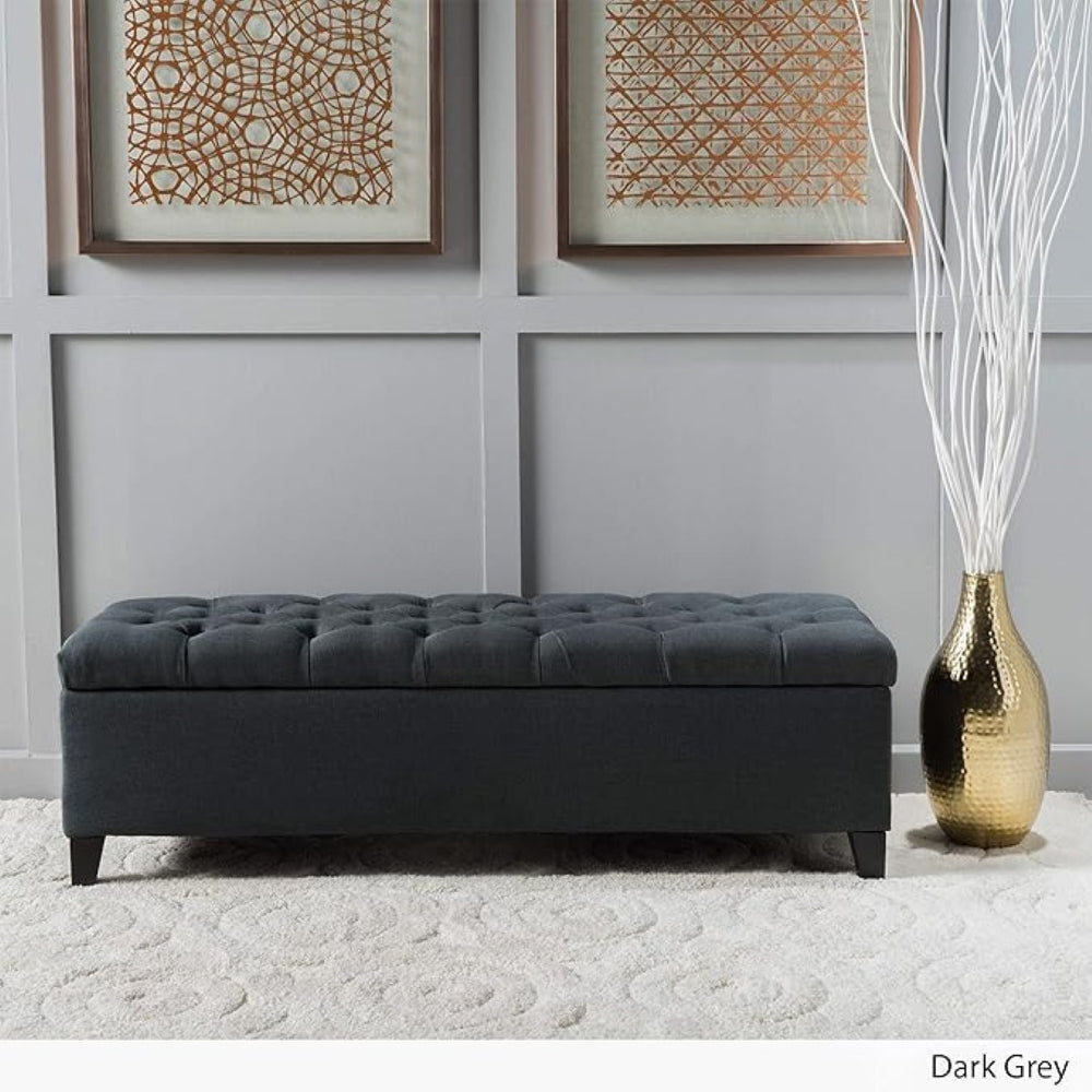 English Elm Glouster Tufted Storage Ottoman Wide Diamond Stitch Upholstered Living Room Bench 59337.00DGY