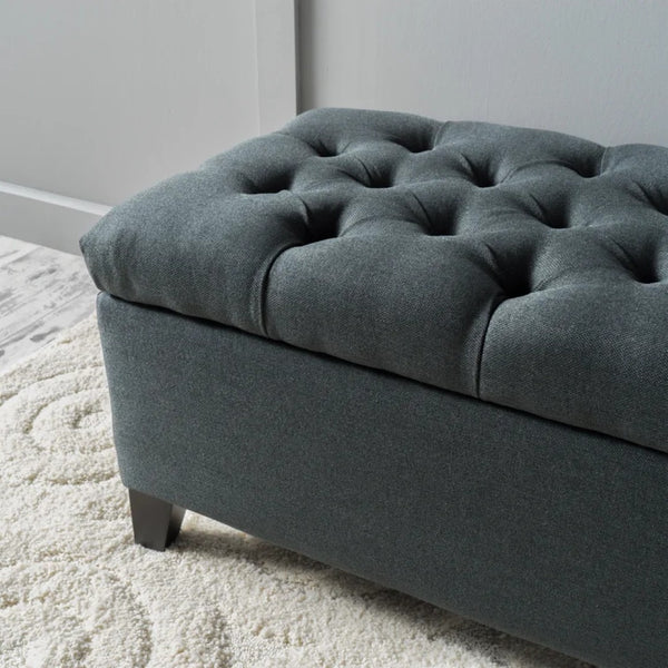 English Elm Glouster Tufted Storage Ottoman Wide Diamond Stitch Upholstered Living Room Bench 59337.00DGY