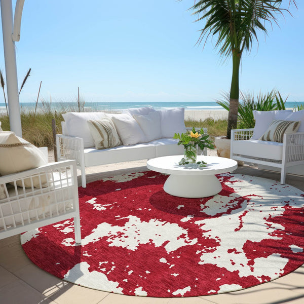 Homeroots 3' Artichoke Green Abstract Washable Indoor Outdoor Area Rug - Stylish, Durable, And Easy To Clean 8' Round Polyester 593374