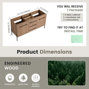 English Elm 60" Freestanding Bathroom Vanity with Soft-close Doors and Three Drawer Storage W999P405133