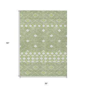 Homeroots 3' Artichoke Green Geometric Indoor Outdoor Area Rug - Durable, Washable, Stylish For Any Space 3' X 5' Polyester 593402