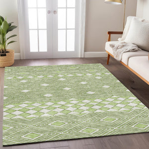 Homeroots 3' Artichoke Green Geometric Indoor Outdoor Area Rug - Durable, Washable, Stylish For Any Space 5' X 8' Polyester 593403