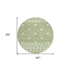 Homeroots 3' Artichoke Green Geometric Indoor Outdoor Area Rug - Durable, Washable, Stylish For Any Space 8' Round Polyester 593404