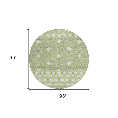 Homeroots 3' Artichoke Green Geometric Indoor Outdoor Area Rug - Durable, Washable, Stylish For Any Space 8' Round Polyester 593404