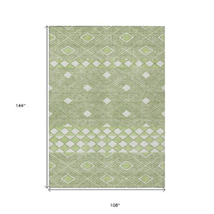 Homeroots 3' Artichoke Green Geometric Indoor Outdoor Area Rug - Durable, Washable, Stylish For Any Space 9' X 12' Polyester 593406