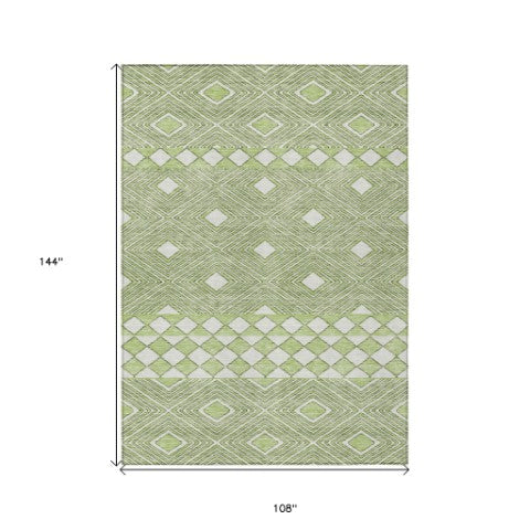 Homeroots 3' Artichoke Green Geometric Indoor Outdoor Area Rug - Durable, Washable, Stylish For Any Space 9' X 12' Polyester 593406