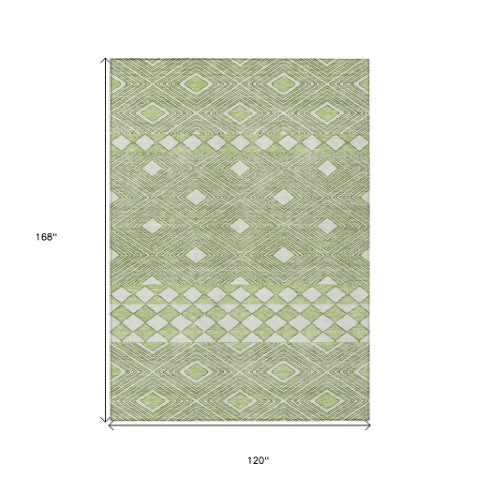 Homeroots 3' Artichoke Green Geometric Indoor Outdoor Area Rug - Durable, Washable, Stylish For Any Space 10' X 14' Polyester 593407