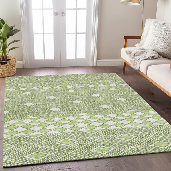 Homeroots 3' Artichoke Green Geometric Indoor Outdoor Area Rug - Durable, Washable, Stylish For Any Space 10' X 14' Polyester 593407