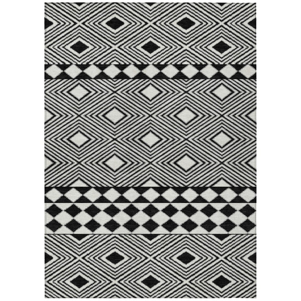 HomeRoots 5' Black and Ivory Geometric Indoor-Outdoor Area Rug – Stylish, Washable, and Durable for High Traffic Areas 10' X 14' 593413