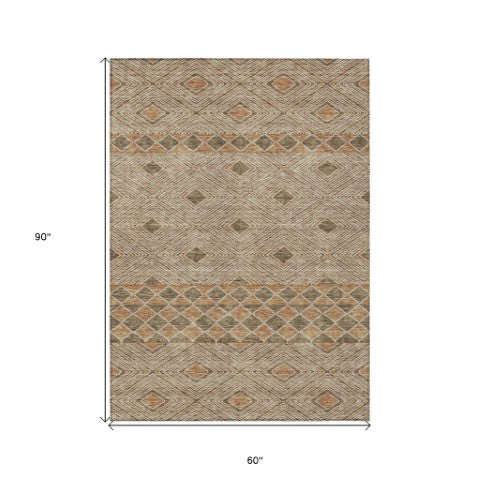 Homeroots 3' Artichoke Green Geometric Indoor Outdoor Area Rug - Durable, Washable, Stylish For Any Space 5' X 8' Polyester 593415