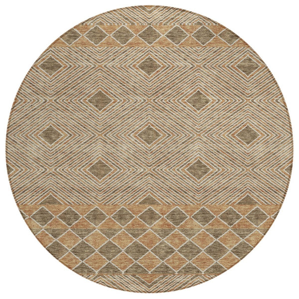 HomeRoots 5' Brown and Beige Geometric Area Rug - Stylish, Washable, Indoor/Outdoor, Durable & Easy Care Design 8' Round 593416