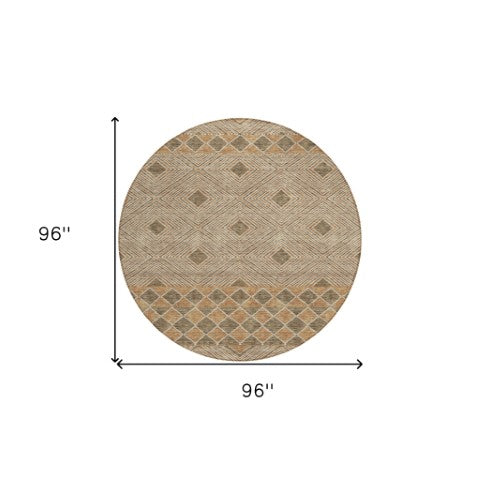 Homeroots 3' Artichoke Green Geometric Indoor Outdoor Area Rug - Durable, Washable, Stylish For Any Space 8' Round Polyester 593416