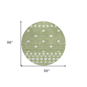 Homeroots 3' Artichoke Green Geometric Indoor Outdoor Area Rug - Durable, Washable, Stylish For Any Space 8' Round Polyester 593422