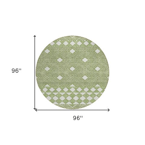 Homeroots 3' Artichoke Green Geometric Indoor Outdoor Area Rug - Durable, Washable, Stylish For Any Space 8' Round Polyester 593422