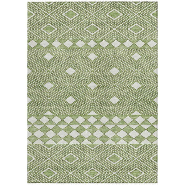 Homeroots 3' Artichoke Green Geometric Indoor Outdoor Area Rug - Durable, Washable, Stylish For Any Space 8' X 10' Polyester 593423