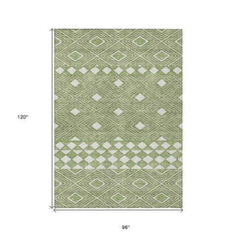 Homeroots 3' Artichoke Green Geometric Indoor Outdoor Area Rug - Durable, Washable, Stylish For Any Space 8' X 10' Polyester 593423