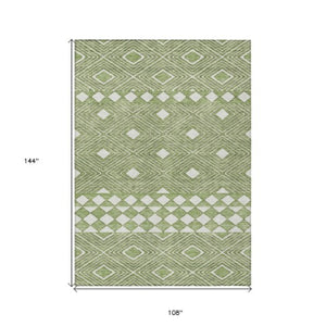 Homeroots 3' Artichoke Green Geometric Indoor Outdoor Area Rug - Durable, Washable, Stylish For Any Space 9' X 12' Polyester 593424