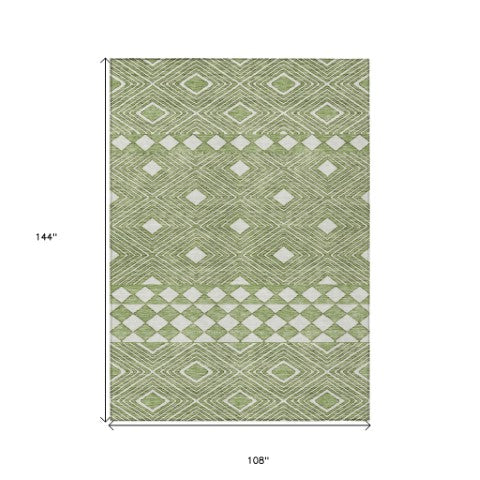 Homeroots 3' Artichoke Green Geometric Indoor Outdoor Area Rug - Durable, Washable, Stylish For Any Space 9' X 12' Polyester 593424