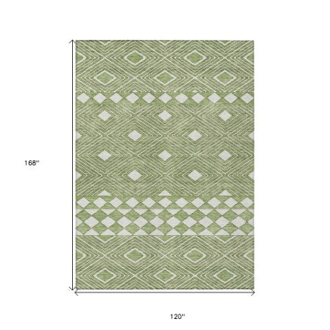 Homeroots 3' Artichoke Green Geometric Indoor Outdoor Area Rug - Durable, Washable, Stylish For Any Space 10' X 14' Polyester 593425