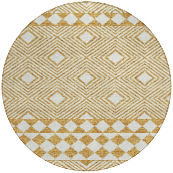 Homeroots 3' Artichoke Green Geometric Indoor Outdoor Area Rug - Durable, Washable, Stylish For Any Space 8' Round Polyester 593428