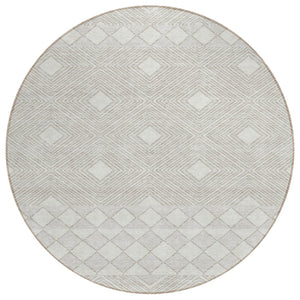 HomeRoots 5' Modern Ivory and Gray Geometric Indoor Outdoor Area Rug – Stylish, Washable, and Durable Design 8' Round 593440