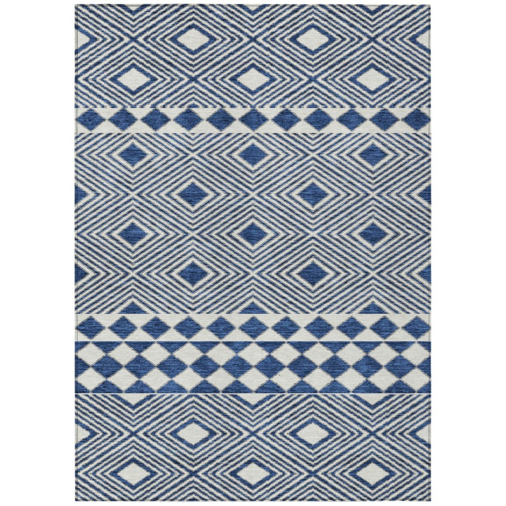 HomeRoots 9' Navy Blue and Ivory Geometric Washable Area Rug for Indoor and Outdoor Spaces - Durable & Stylish 9' X 12' 593448