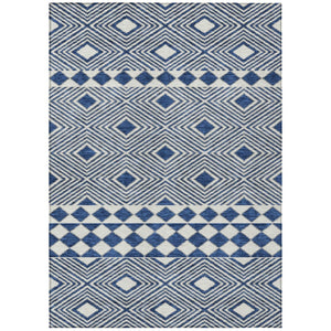HomeRoots 9' Navy Blue and Ivory Geometric Washable Area Rug for Indoor and Outdoor Spaces - Durable & Stylish 9' X 12' 593448