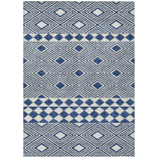 HomeRoots 9' Navy Blue and Ivory Geometric Washable Area Rug for Indoor and Outdoor Spaces - Durable & Stylish 9' X 12' 593448