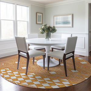 Homeroots 3' Artichoke Green Geometric Indoor Outdoor Area Rug - Durable, Washable, Stylish For Any Space 8' Round Polyester 593452