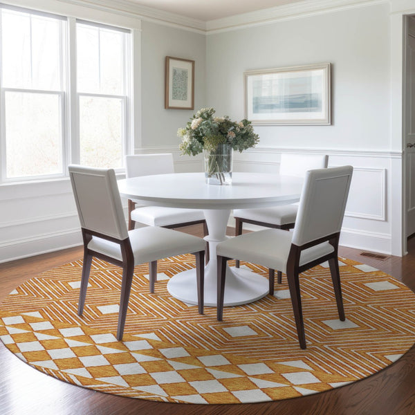 Homeroots 3' Artichoke Green Geometric Indoor Outdoor Area Rug - Durable, Washable, Stylish For Any Space 8' Round Polyester 593452