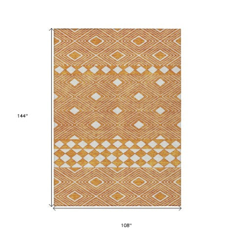Homeroots 3' Artichoke Green Geometric Indoor Outdoor Area Rug - Durable, Washable, Stylish For Any Space 9' X 12' Polyester 593454
