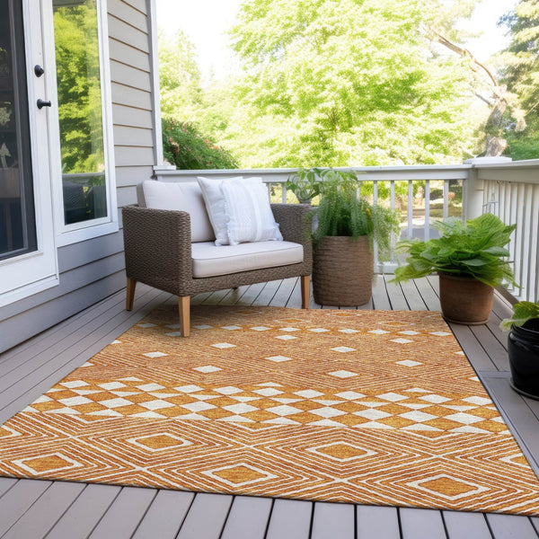 Homeroots 3' Artichoke Green Geometric Indoor Outdoor Area Rug - Durable, Washable, Stylish For Any Space 10' X 14' Polyester 593455