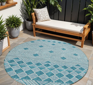 Homeroots 3' Artichoke Green Geometric Indoor Outdoor Area Rug - Durable, Washable, Stylish For Any Space 8' Round Polyester 593458