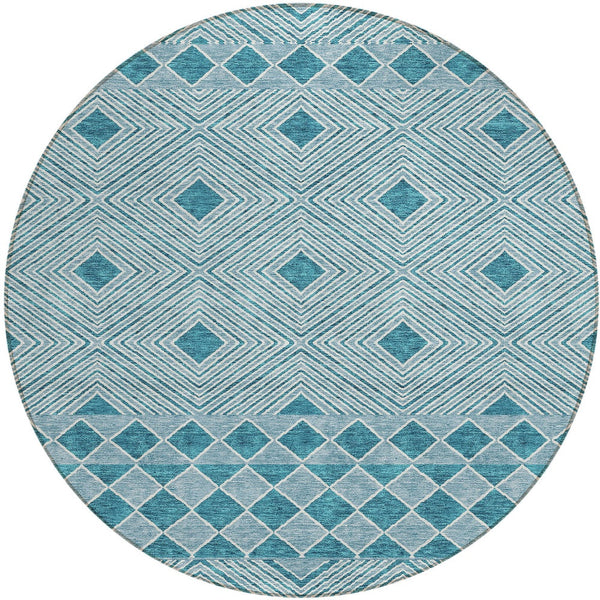 Homeroots 3' Artichoke Green Geometric Indoor Outdoor Area Rug - Durable, Washable, Stylish For Any Space 8' Round Polyester 593458