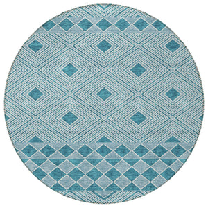 Homeroots 3' Artichoke Green Geometric Indoor Outdoor Area Rug - Durable, Washable, Stylish For Any Space 8' Round Polyester 593458