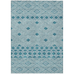 HomeRoots 9' Vibrant Teal Blue and Aqua Geometric Area Rug for Indoor and Outdoor Spaces - Machine Washable 9' X 12' 593460