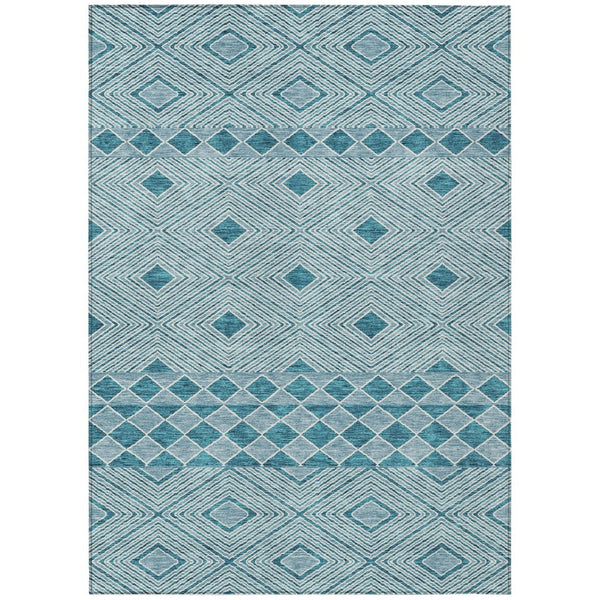 HomeRoots 9' Vibrant Teal Blue and Aqua Geometric Area Rug for Indoor and Outdoor Spaces - Machine Washable 9' X 12' 593460