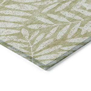 Homeroots 3' Artichoke Green And Ivory Floral Washable Area Rug For Indoor And Outdoor Spaces, Durable Design 3' X 5' Polyester 593468